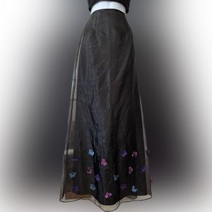 NWT Vintage Y2K Gunne Sax Jessica McClintock Black Organza Flower Maxi Skirt